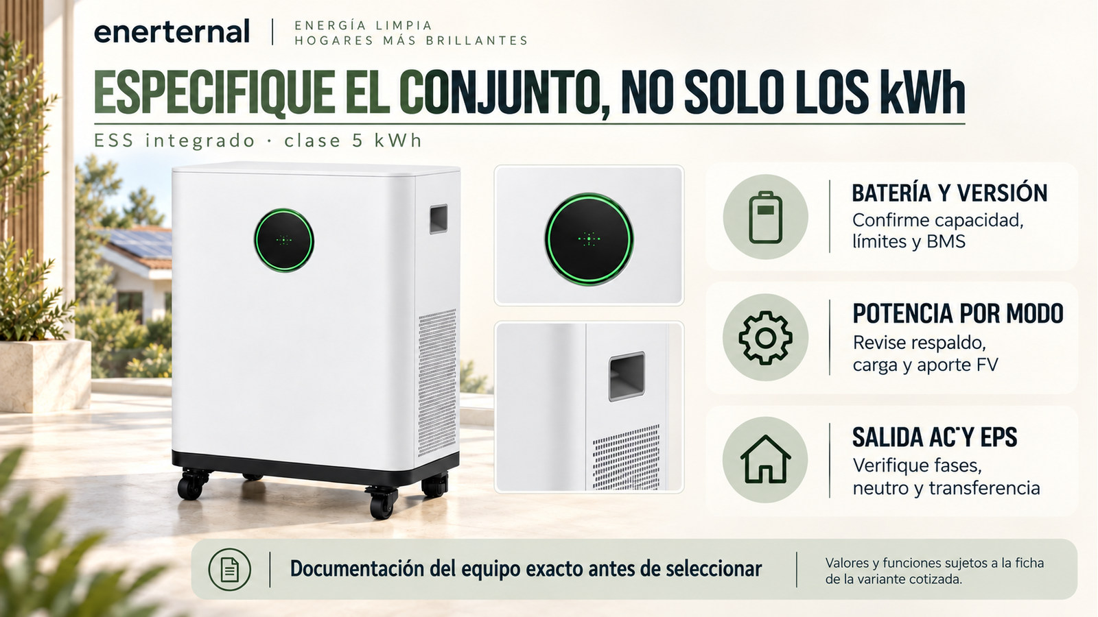 Aspectos de integración, versión y documentación de ESS integrado · clase 5 kWh