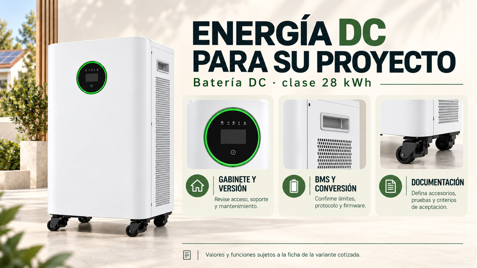 Selección y documentación de Batería DC · clase 28 kWh
