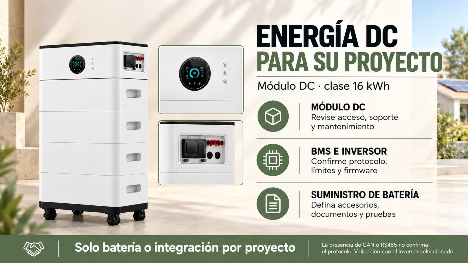 Aspectos de integración, versión y documentación de Módulo DC · clase 16 kWh
