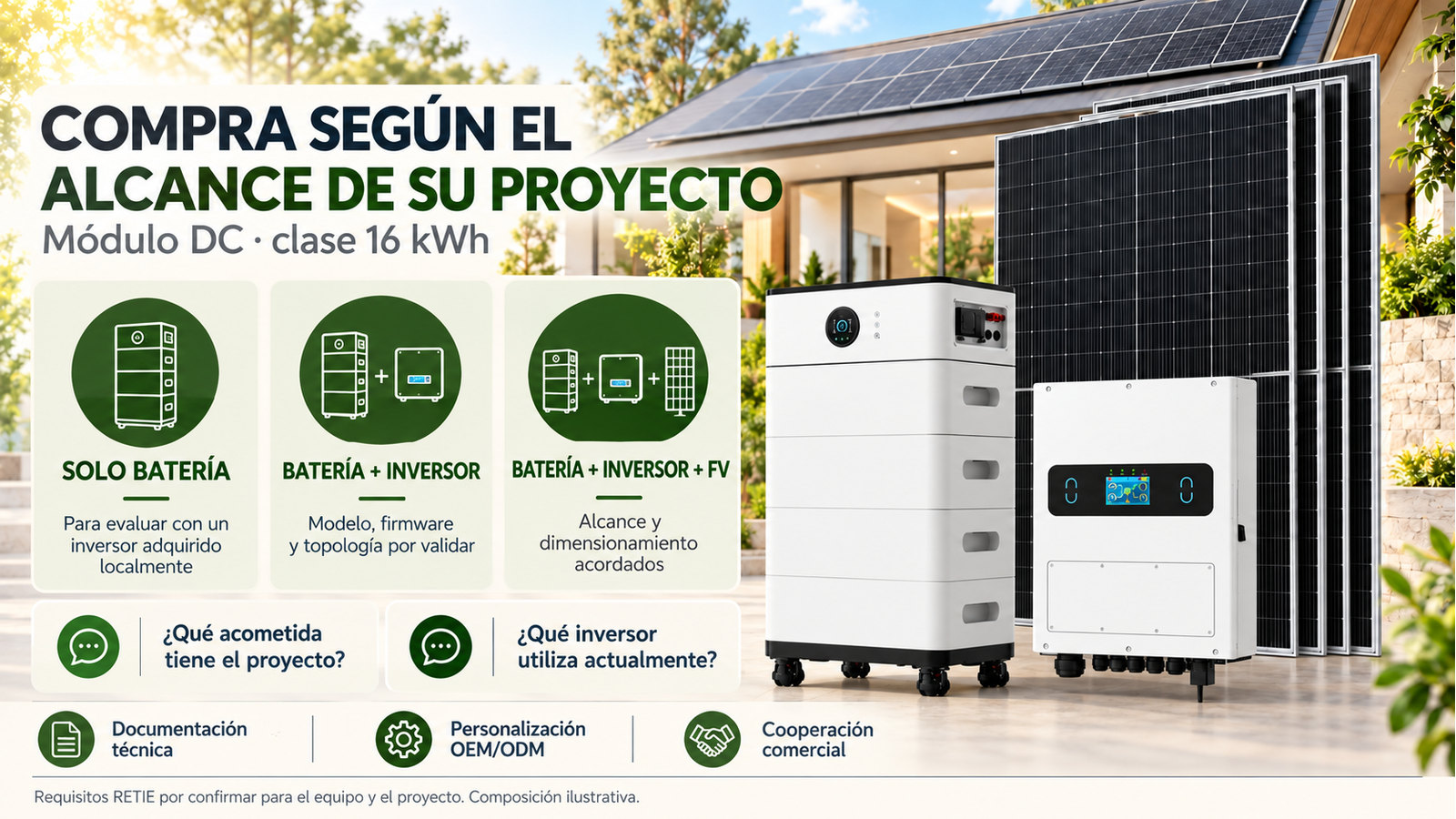 Alcance comercial y preguntas de evaluación para Módulo DC · clase 16 kWh