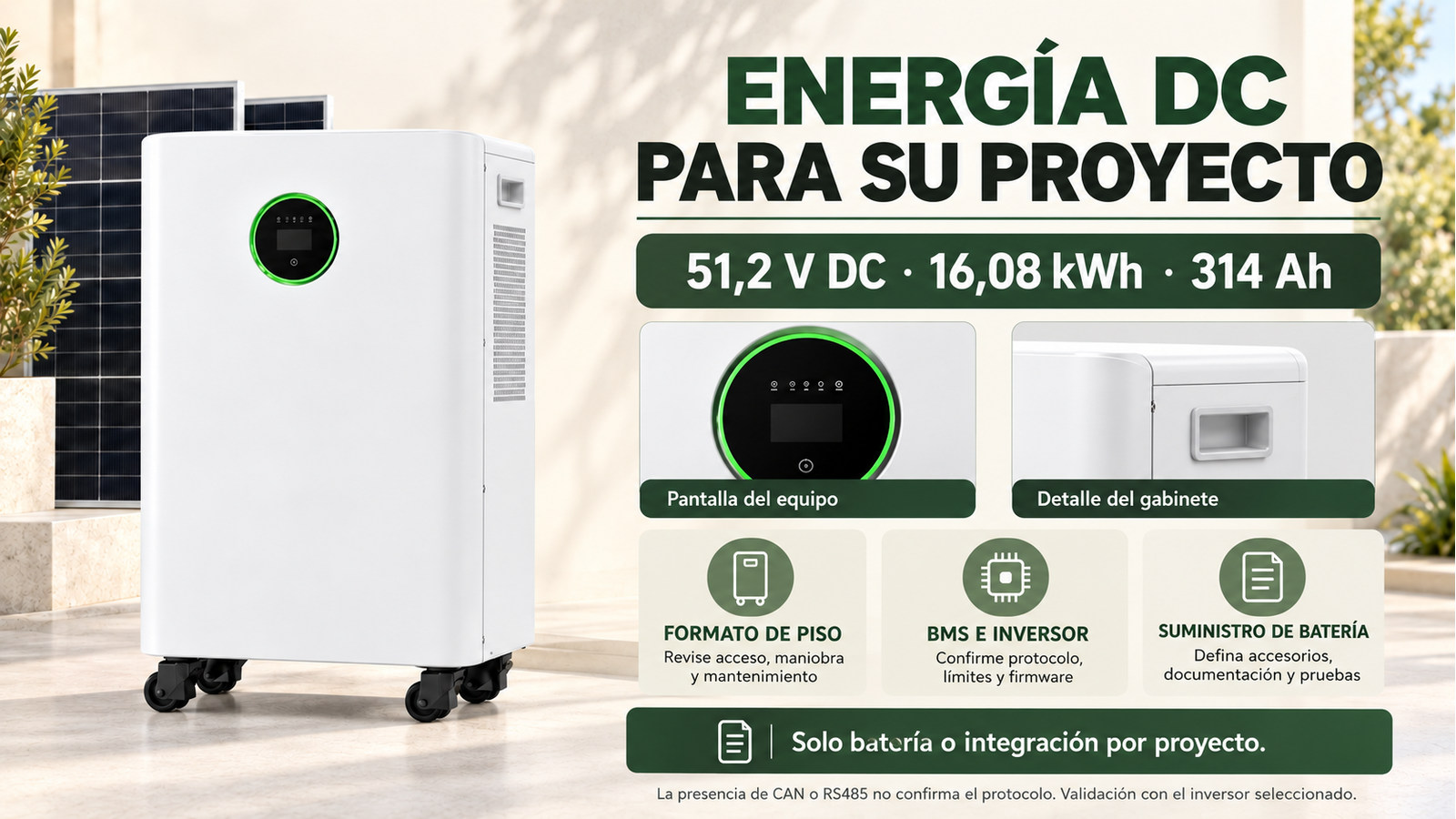 Aspectos de integración, versión y documentación de Batería de piso · 16,08 kWh de referencia