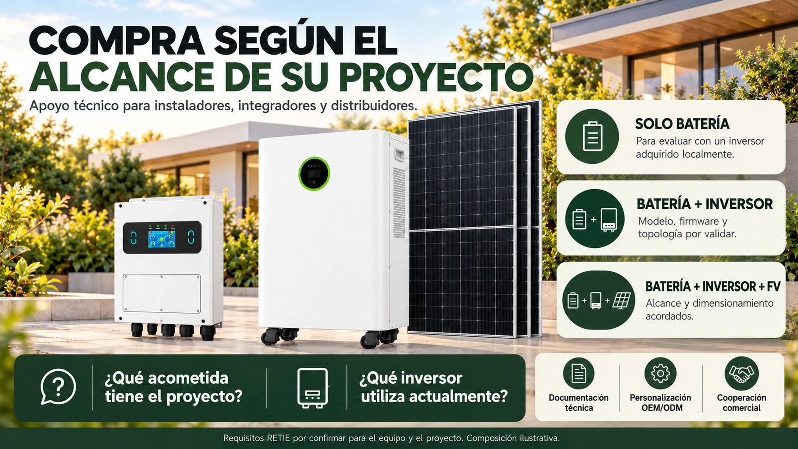Alcance comercial y preguntas de evaluación para Batería de piso · 16,08 kWh de referencia