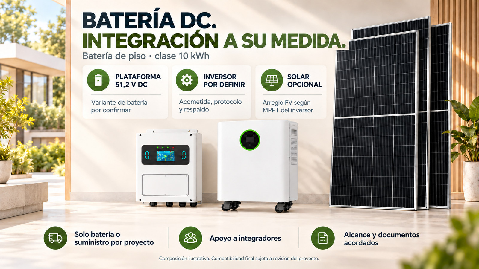 Opciones de suministro y evaluación técnica de Batería de piso · clase 10 kWh