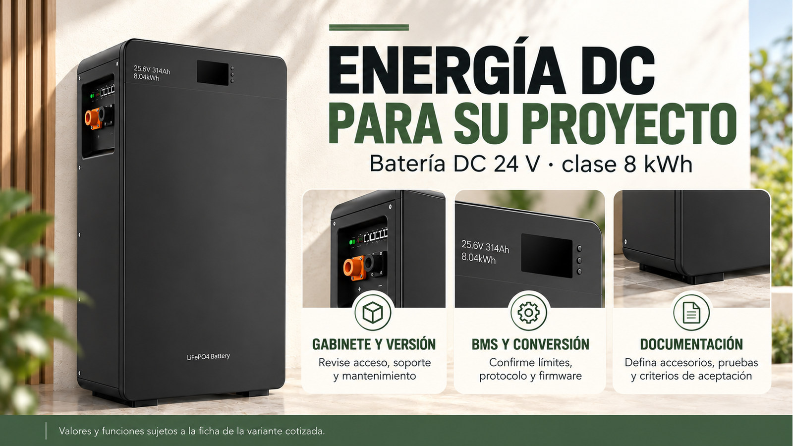 Selección y documentación de Batería DC 24 V · clase 8 kWh
