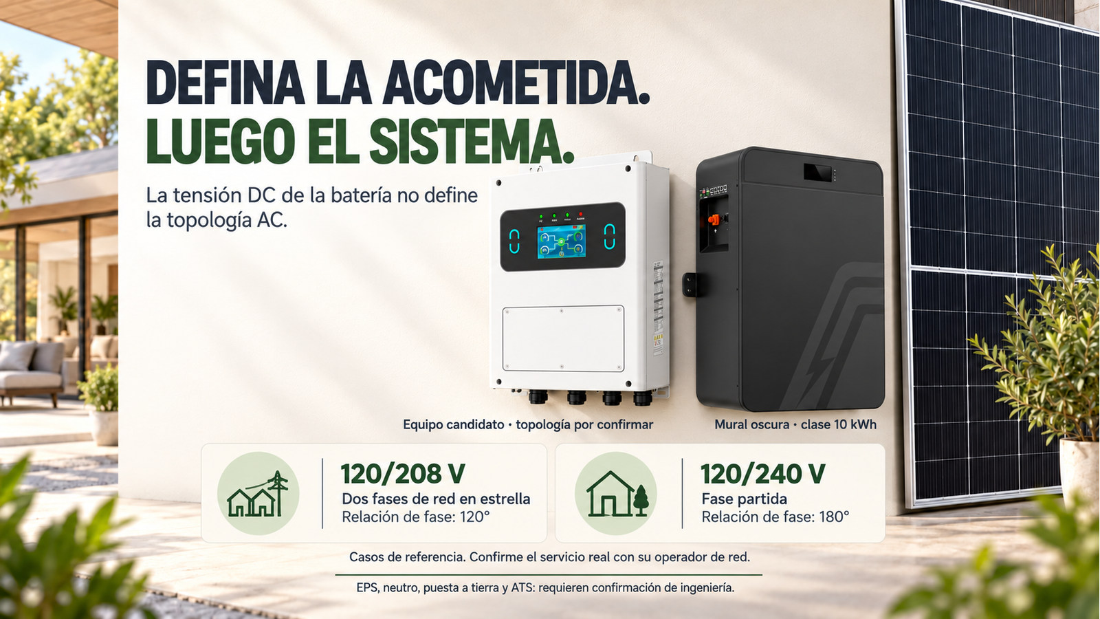 Distinción entre los casos 120/208 V de 120 grados y 120/240 V de 180 grados; equipo candidato sin compatibilidad confirmada