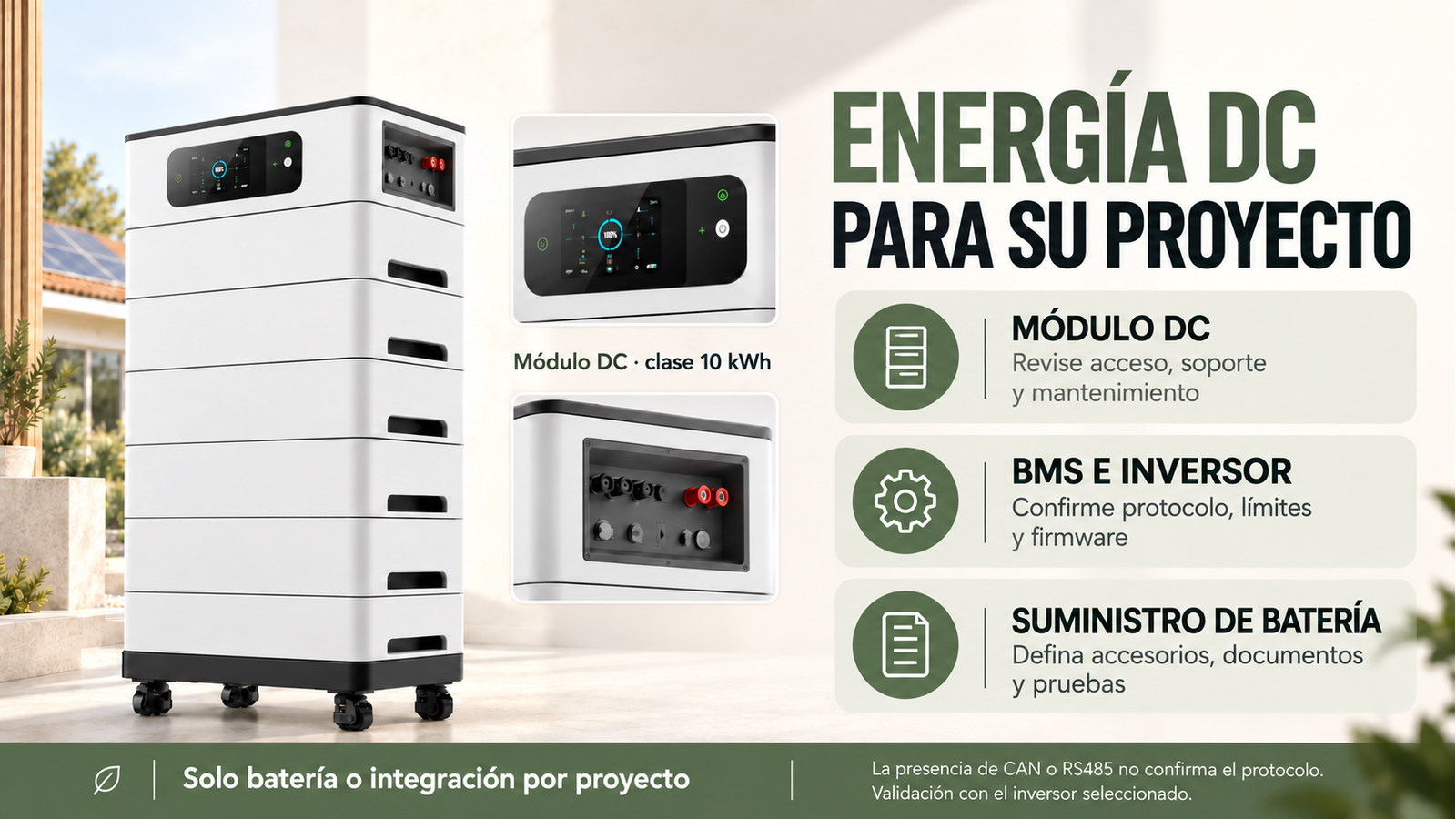 Aspectos de integración, versión y documentación de Módulo DC · clase 10 kWh