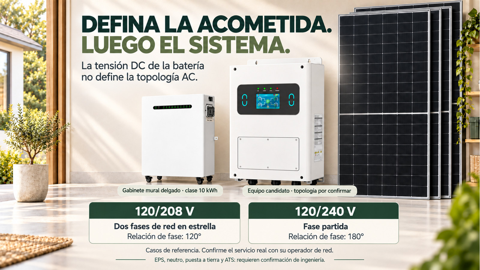 Distinción entre los casos 120/208 V de 120 grados y 120/240 V de 180 grados; equipo candidato sin compatibilidad confirmada