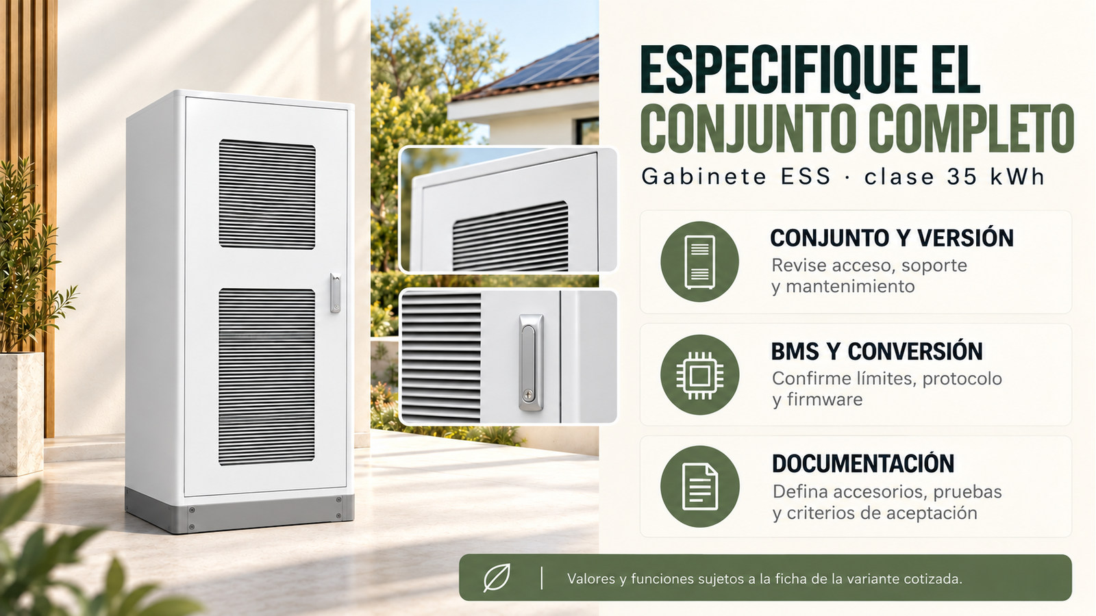 Selección y documentación de Gabinete ESS · clase 35 kWh