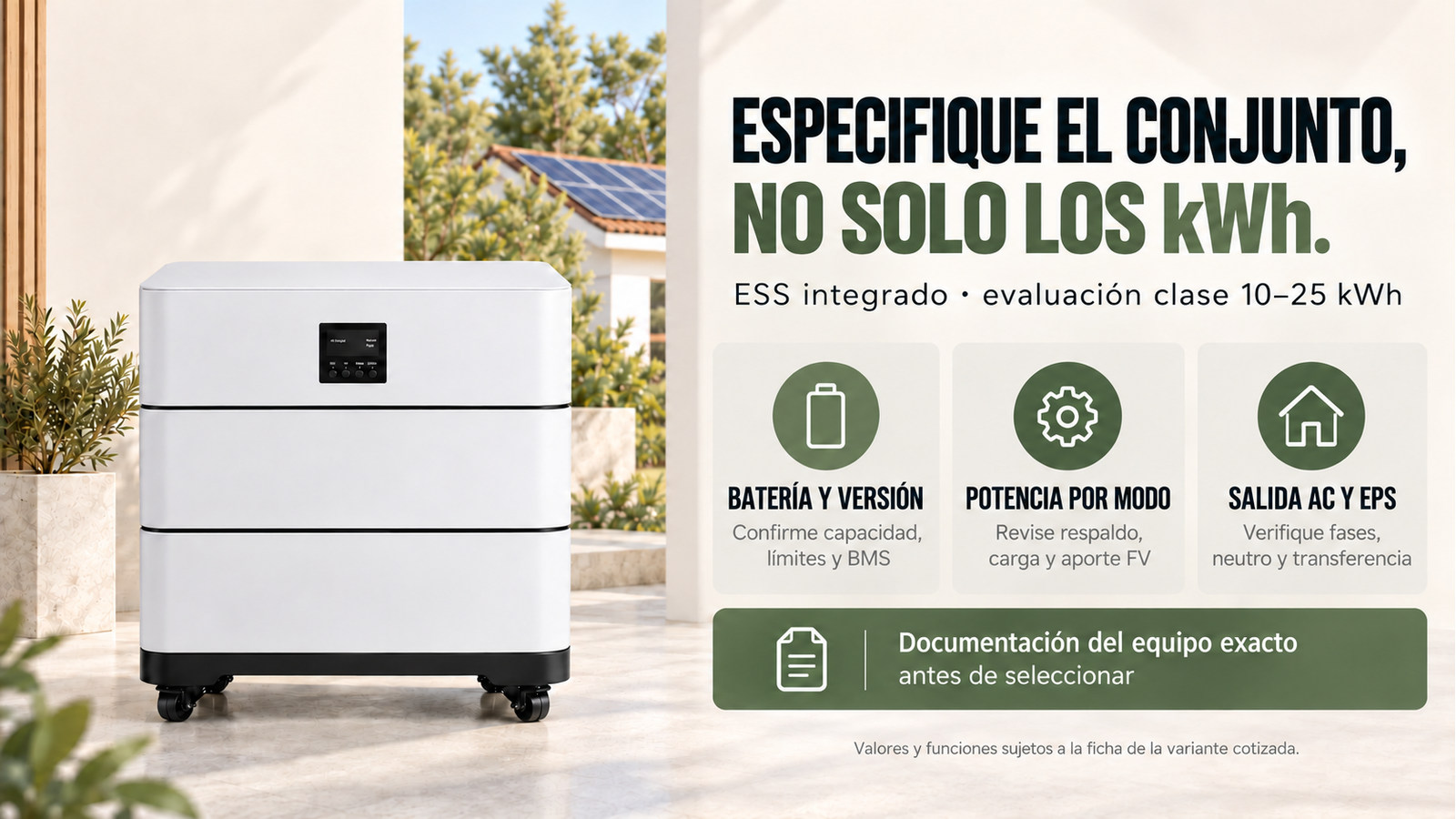 Aspectos de integración, versión y documentación de ESS integrado · evaluación clase 10–25 kWh