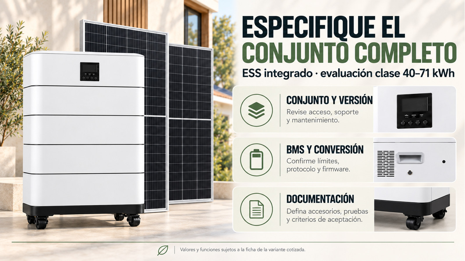 Selección y documentación de ESS integrado · evaluación clase 40–71 kWh