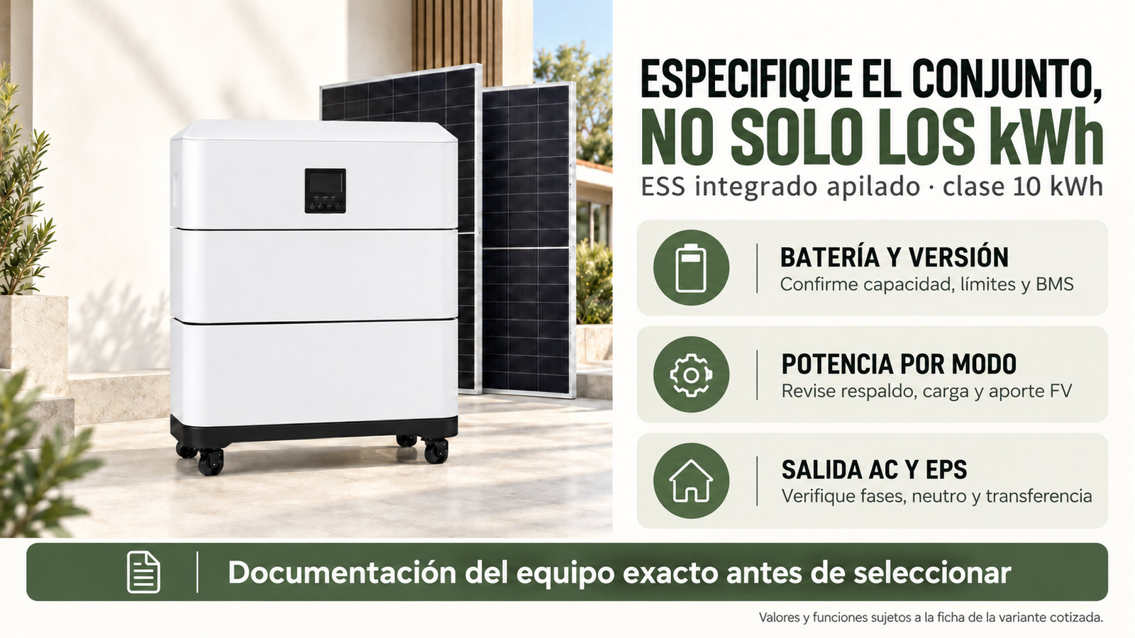 Aspectos de integración, versión y documentación de ESS integrado apilado · clase 10 kWh