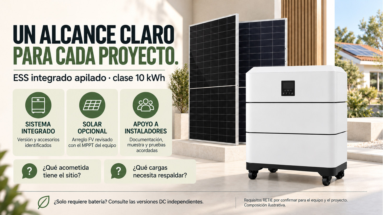 Alcance comercial y preguntas de evaluación para ESS integrado apilado · clase 10 kWh