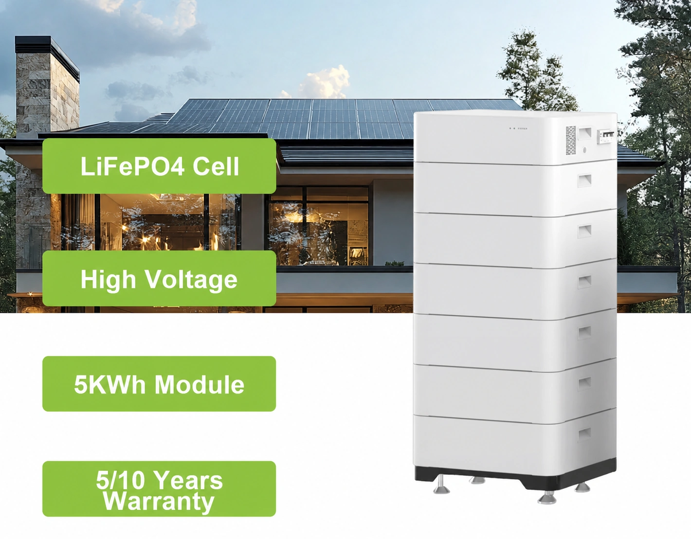 Sistema apilado de baterías LiFePO4 de alta tensión de 51.2V